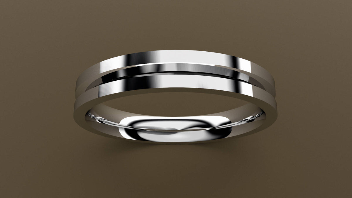 Polished White Gold 3mm Single V Groove Wedding Band