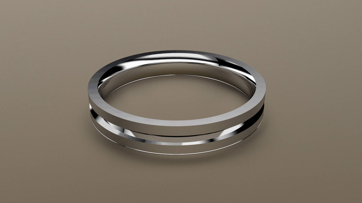 Polished White Gold 3mm Single V Groove Wedding Band