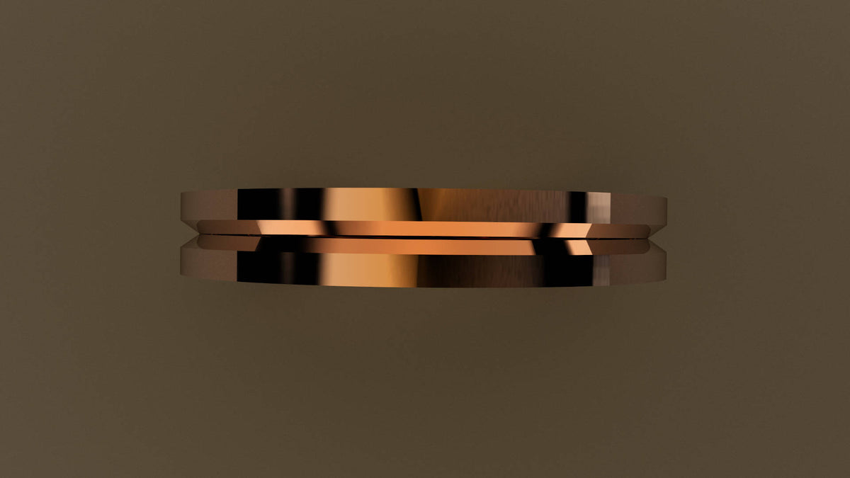Polished Rose Gold 3mm Center V Groove Wedding Band