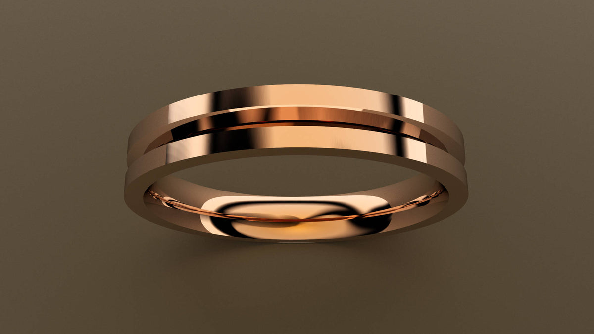 Polished Rose Gold 3mm Center V Groove Wedding Band