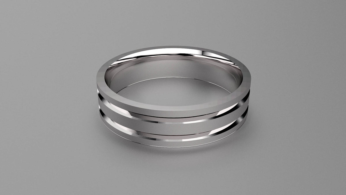 Polished Sterling Silver 6mm Double V Groove Wedding Band