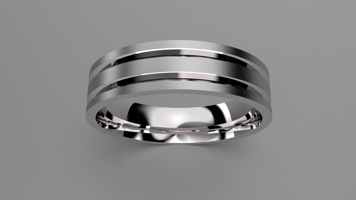 Brushed Sterling Silver 6mm Double V Groove Wedding Band