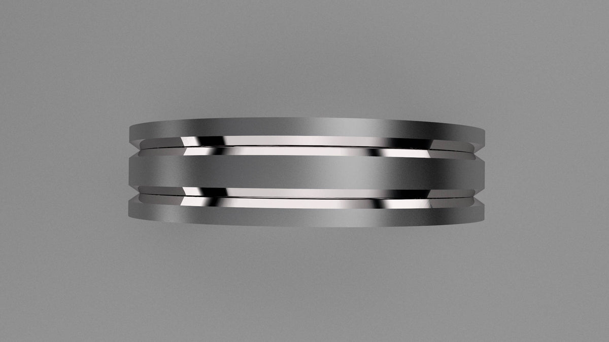 Brushed Sterling Silver 6mm Double V Groove Wedding Band
