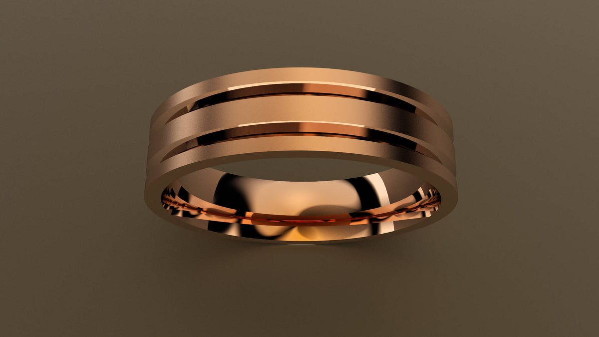 Brushed Rose Gold 6mm Double V Groove Wedding Band