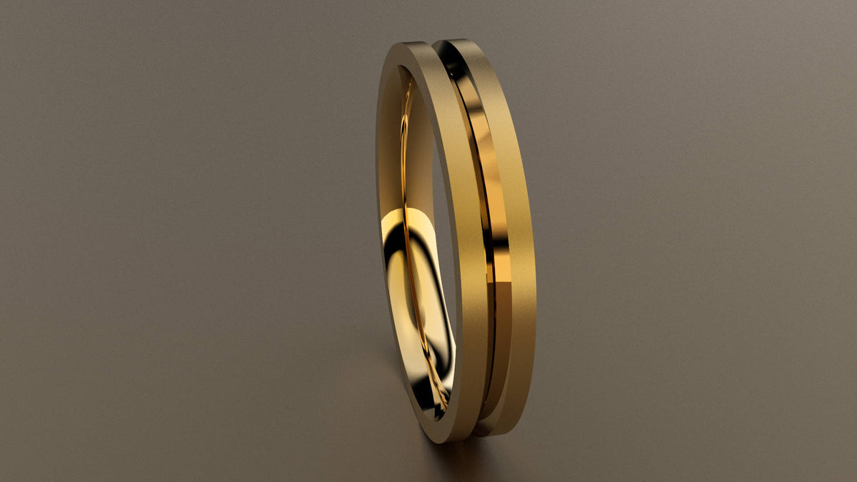 Brushed Yellow Gold 3mm Single V Groove Wedding Band