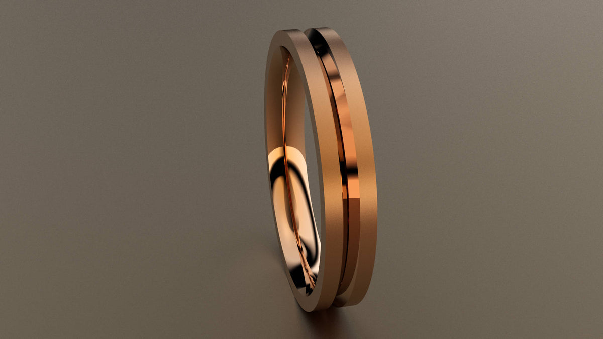 Brushed Rose Gold 3mm Center V Groove Wedding Band