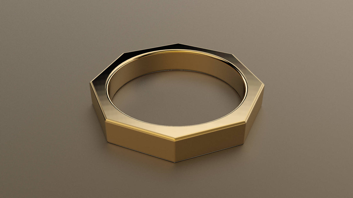 Brushed Yellow Gold 4mm Octagon Bolt Wedding Band