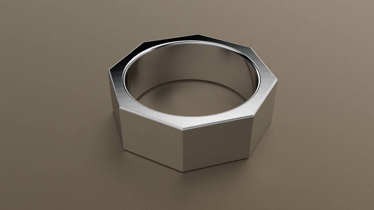 Brushed White Gold 8mm Octagon Bolt Wedding Band