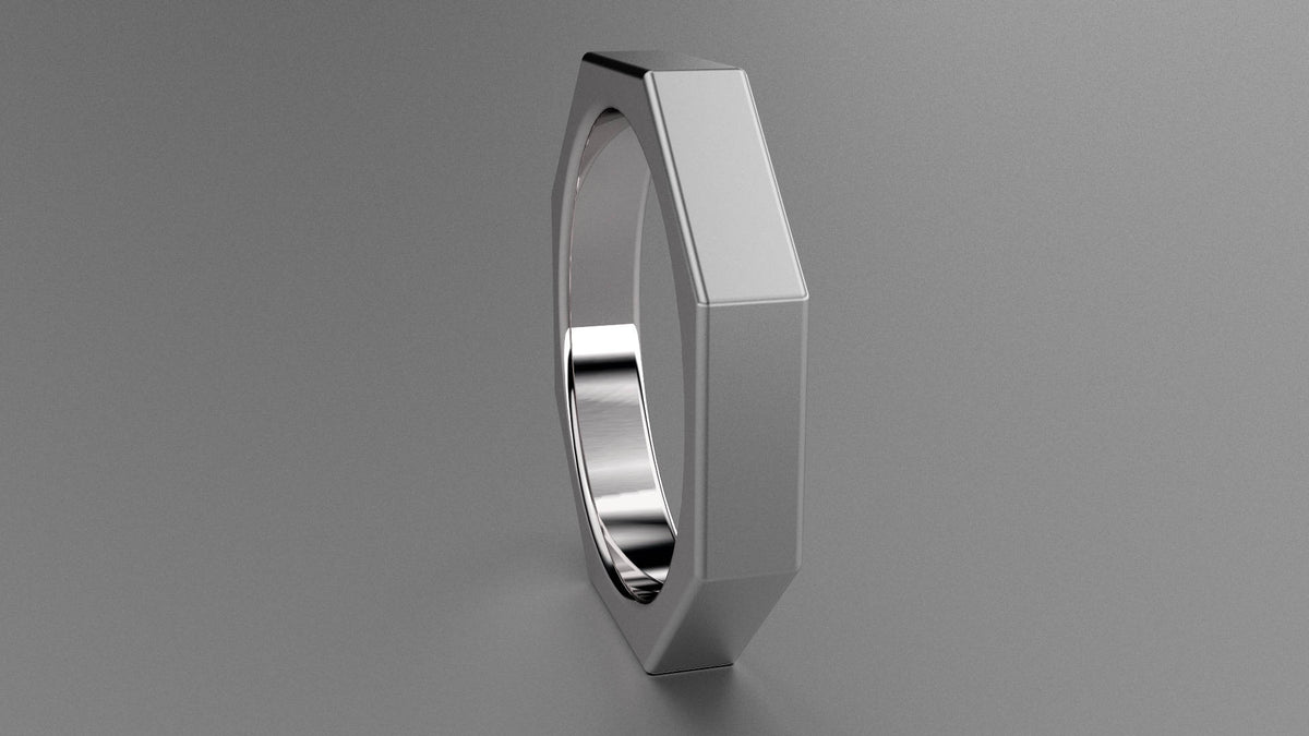 Brushed Sterling Silver 4mm Octagon Bolt Wedding Band