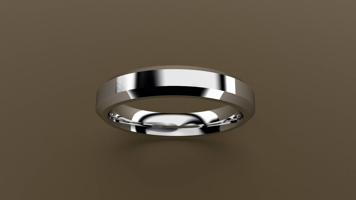 Polished White Gold 4mm Beveled Edge Wedding Band