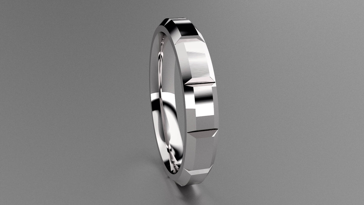 Polished Sterling Silver 4mm Beveled Edge Segmented Wedding Band