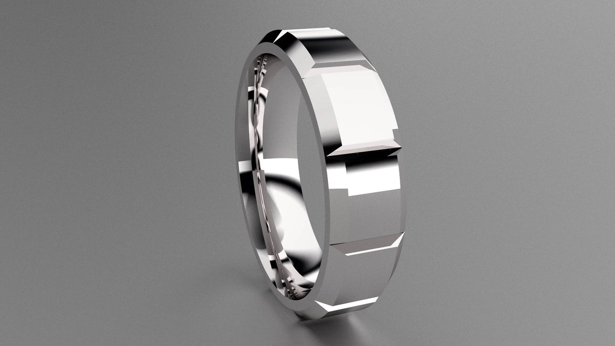 Polished Sterling Silver 6mm Beveled Edge Segmented Wedding Band