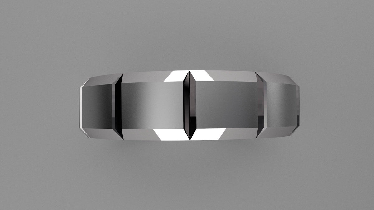 Brushed Sterling Silver 6mm Beveled Edge Segmented Wedding Band