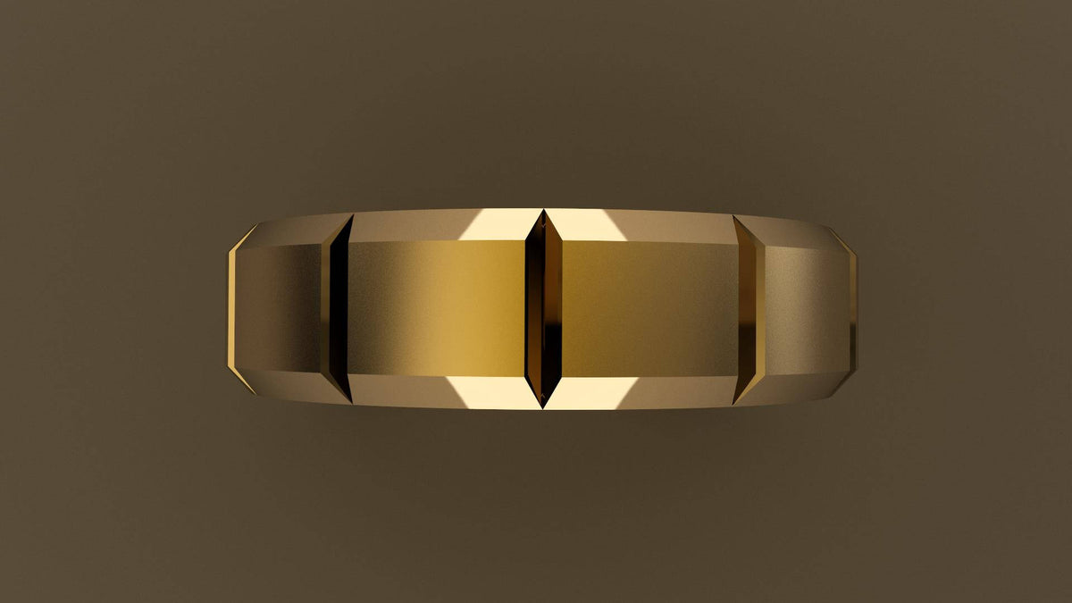 Brushed Yellow Gold 6mm Beveled Edge Segmented Wedding Band