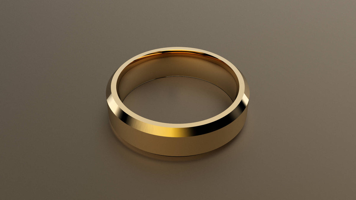 Brushed 18kt Yellow Gold 6mm Beveled Edge Wedding Band