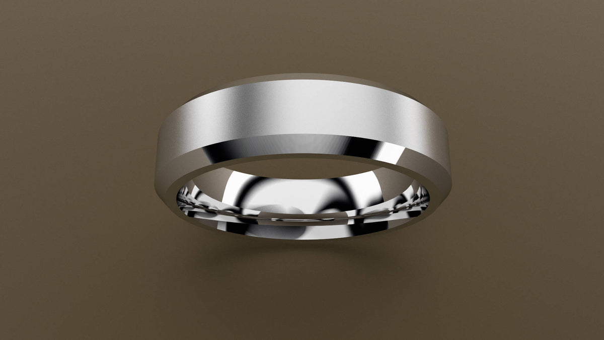 Brushed White Gold 6mm Beveled Edge Wedding Band