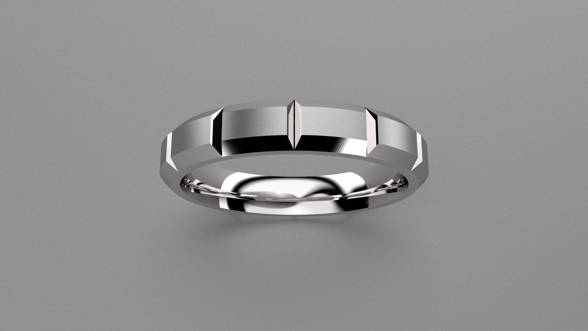 Brushed Sterling Silver 4mm Beveled Edge Segmented Wedding Band