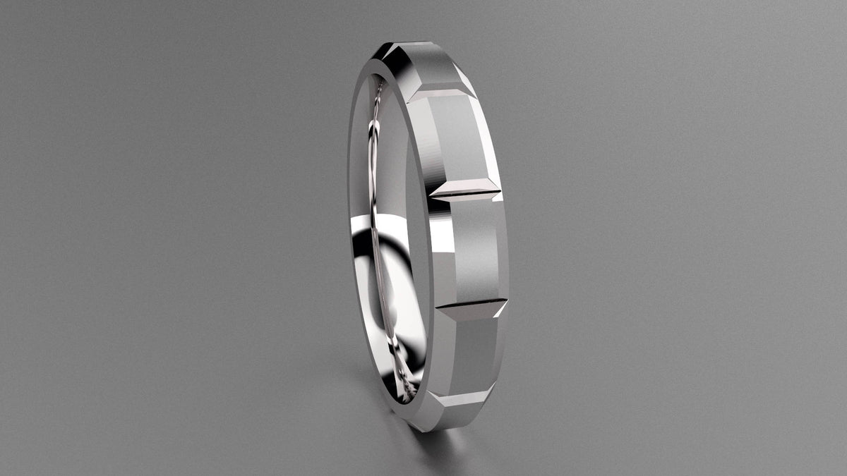 Brushed Sterling Silver 4mm Beveled Edge Segmented Wedding Band