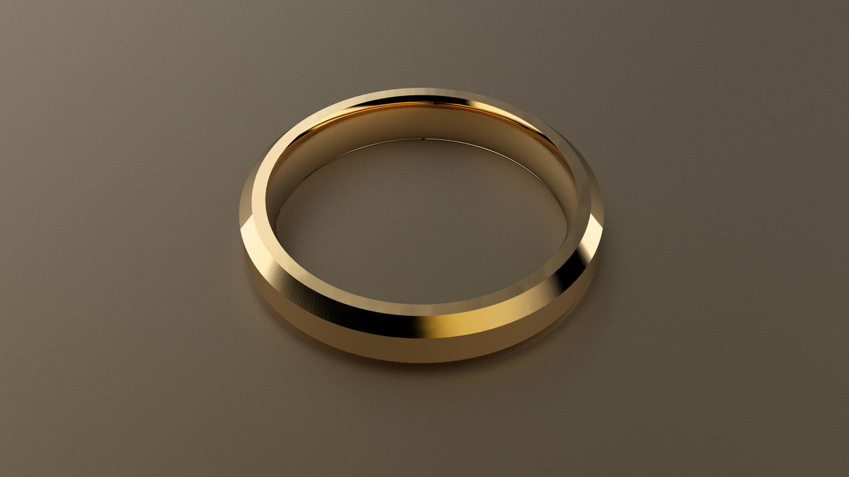 Brushed Yellow Gold 4mm Beveled Edge Wedding Band