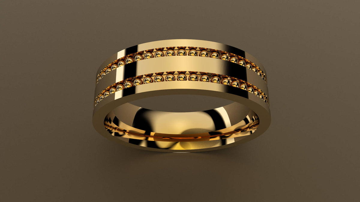 Polished Yellow Gold 6mm Double Bead Row Wedding Band