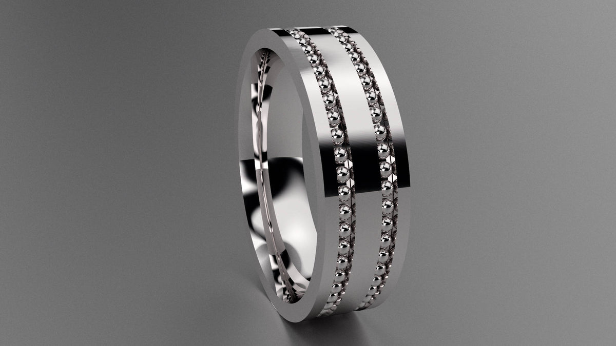 Polished Sterling Silver 6mm Double Beading Row Wedding Band