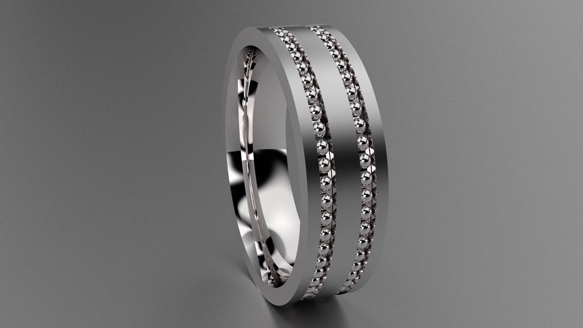 Brushed Sterling Silver 6mm Double Bead Row Wedding Band