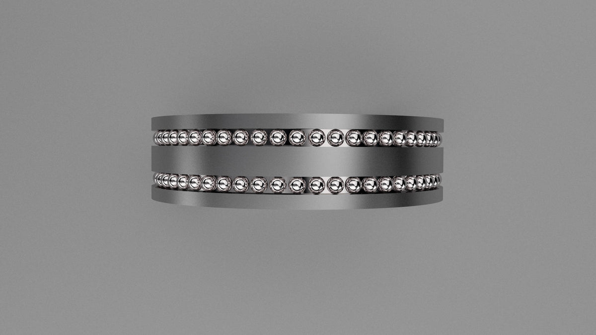 Brushed Sterling Silver 6mm Double Bead Row Wedding Band