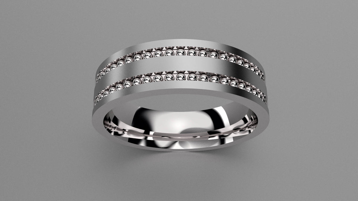 Brushed Sterling Silver 6mm Double Bead Row Wedding Band