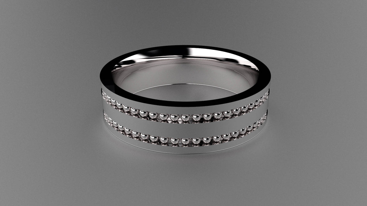 Brushed Sterling Silver 6mm Double Bead Row Wedding Band
