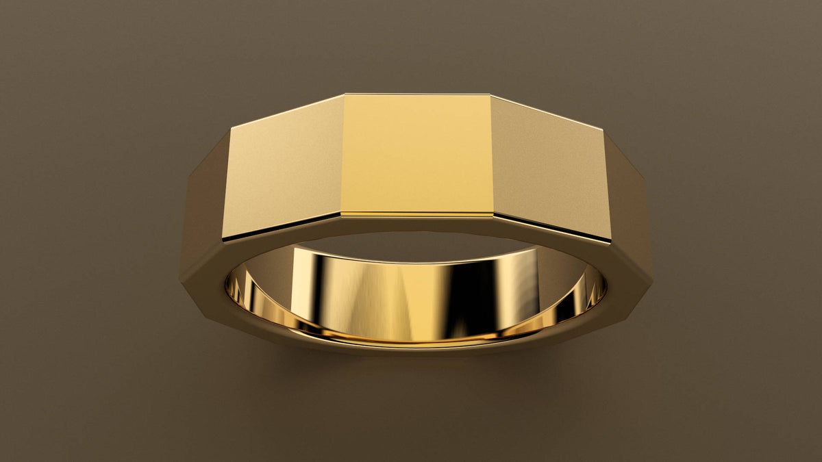 Brushed Yellow Gold 6mm 12 Sided Bolt Wedding Band
