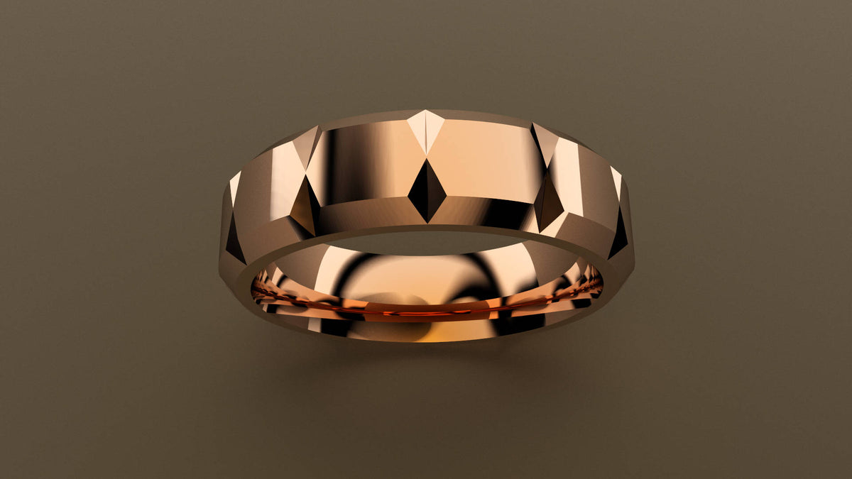 Polished Rose Gold 6mm Beveled Edge Faceted Wedding Band