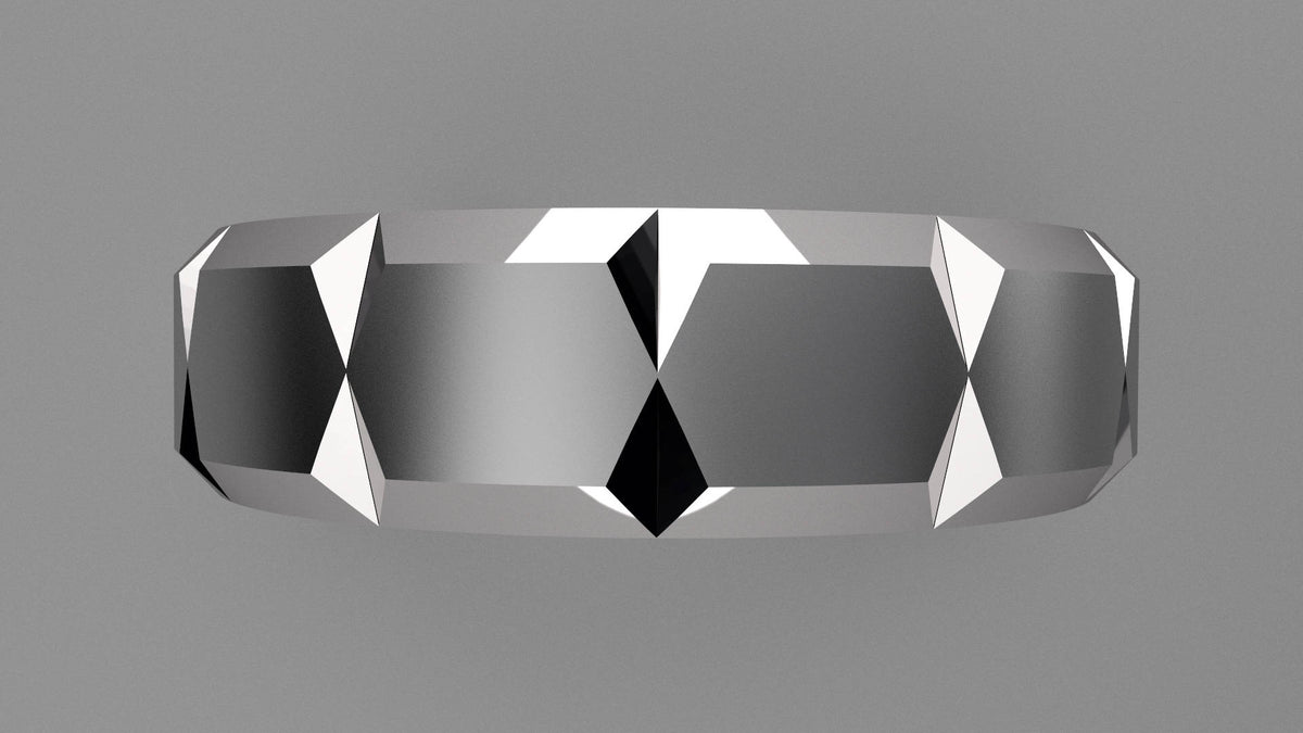 Brushed Sterling Silver 6mm Beveled Edge with Facets Wedding Band
