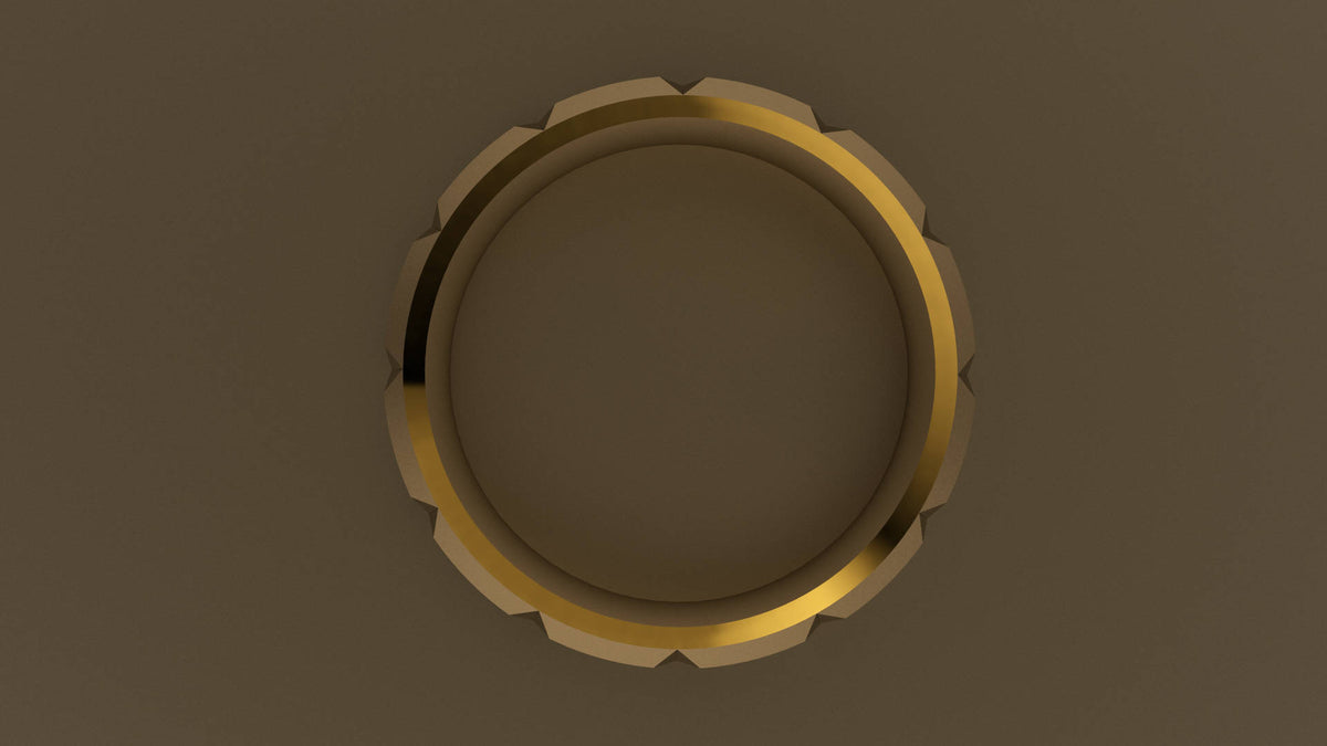 Brushed Yellow Gold 6mm Beveled Edge with Facets Wedding Band