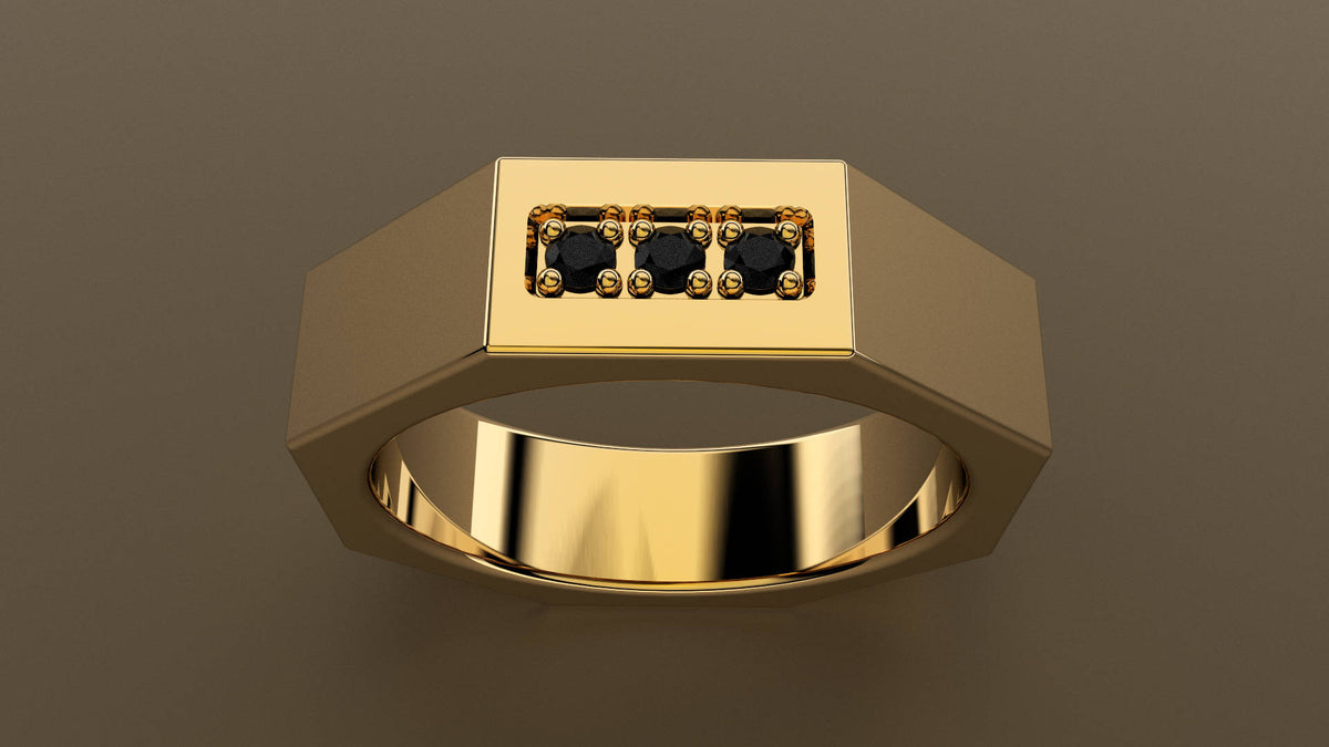 Polished Yellow Gold Black Diamond 6mm Octagon Wedding Band