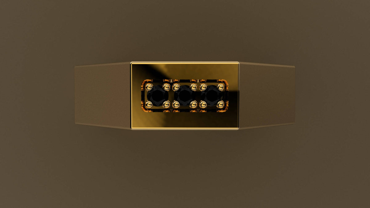 Polished Yellow Gold Black Diamond 6mm Octagon Wedding Band