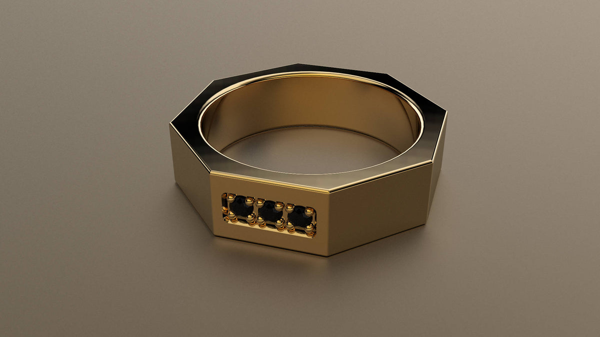 Polished Yellow Gold Black Diamond 6mm Octagon Wedding Band