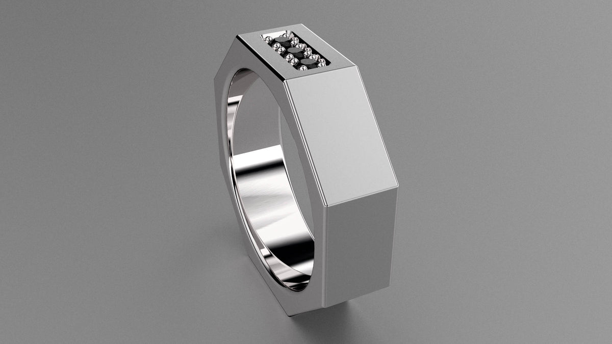 Brushed Sterling Silver Black Diamond 6mm Octagon Wedding Band