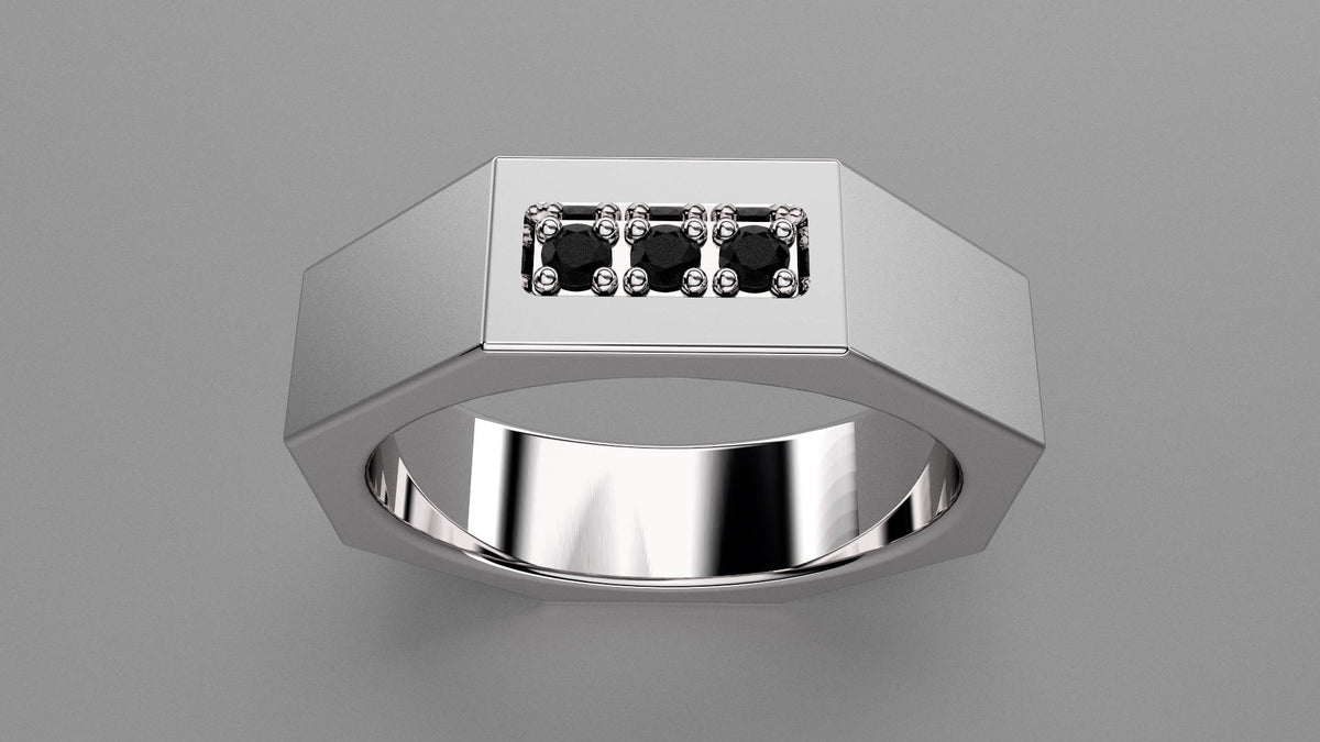 Brushed Sterling Silver Black Diamond 6mm Octagon Wedding Band