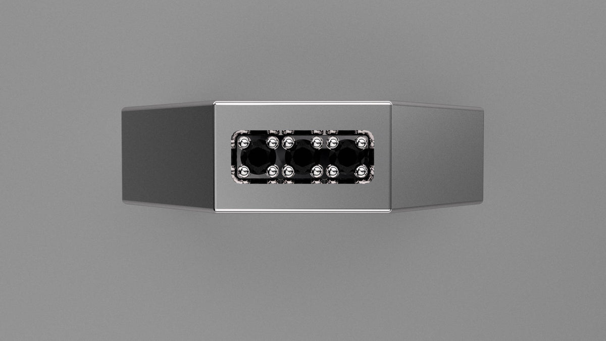 Brushed Sterling Silver Black Diamond 6mm Octagon Wedding Band