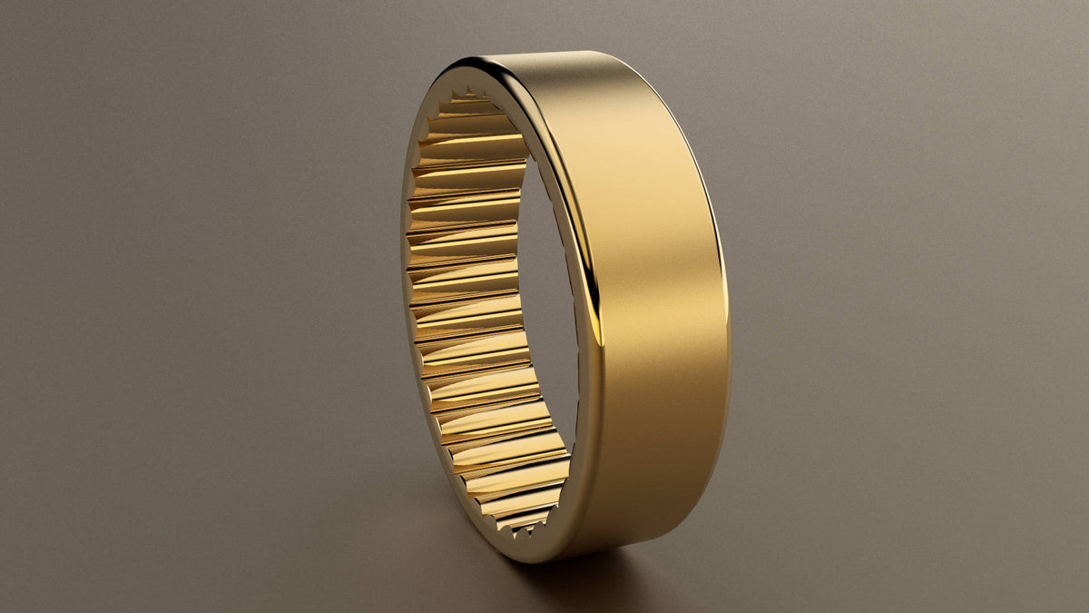 Brushed Yellow Gold 6mm Interior Fluted Wedding Band