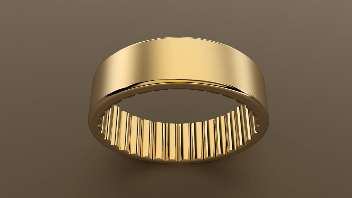 Brushed Yellow Gold 6mm Interior Fluted Wedding Band