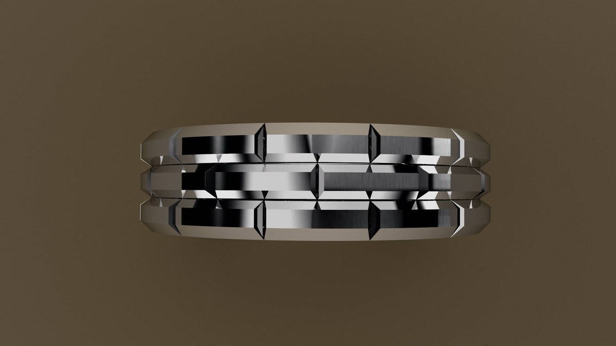 Polished White Gold 6mm Brick Pattern Wedding Band