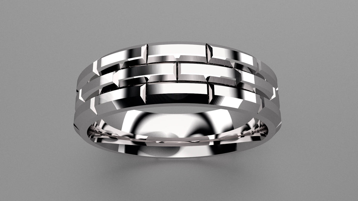 Polished Sterling Silver 6mm Brick Pattern Wedding Band