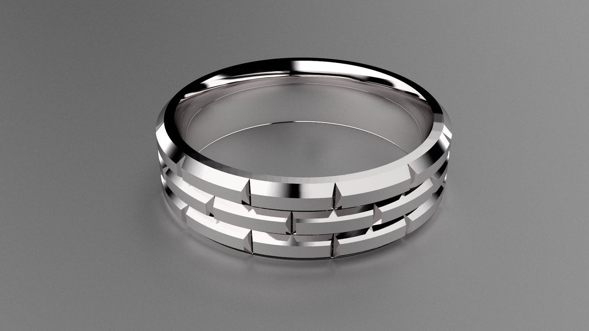 Polished Sterling Silver 6mm Brick Pattern Wedding Band