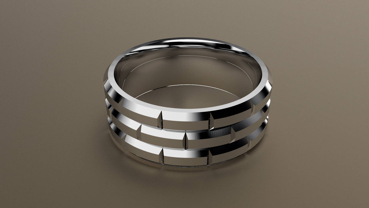 Polished White Gold 8mm Brick Pattern Wedding Band
