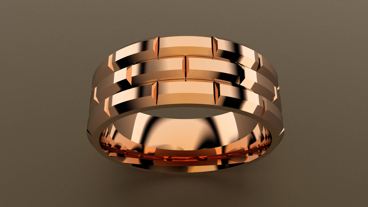 Polished Rose Gold 8mm Brick Wedding Band