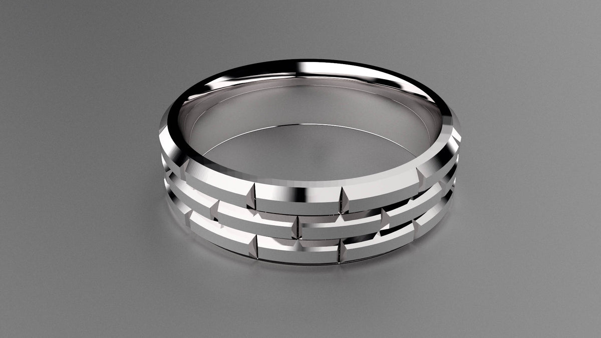 Brushed Sterling Silver 6mm Brick Pattern Wedding Band