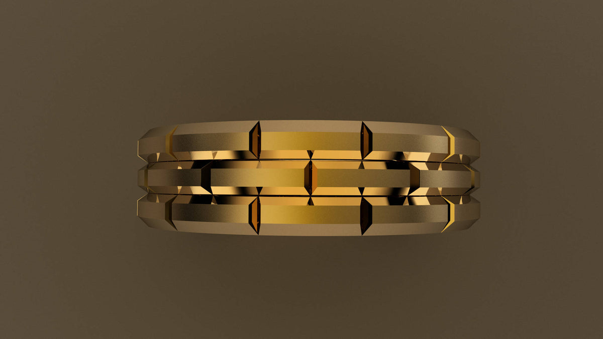 Brushed Yellow Gold 6mm Brick Pattern Wedding Band