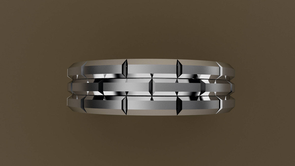 Brushed White Gold 6mm Brick Pattern Wedding Band