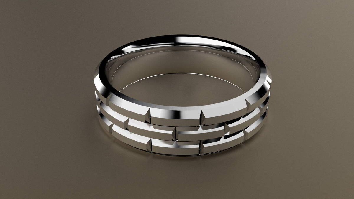 Brushed White Gold 6mm Brick Pattern Wedding Band